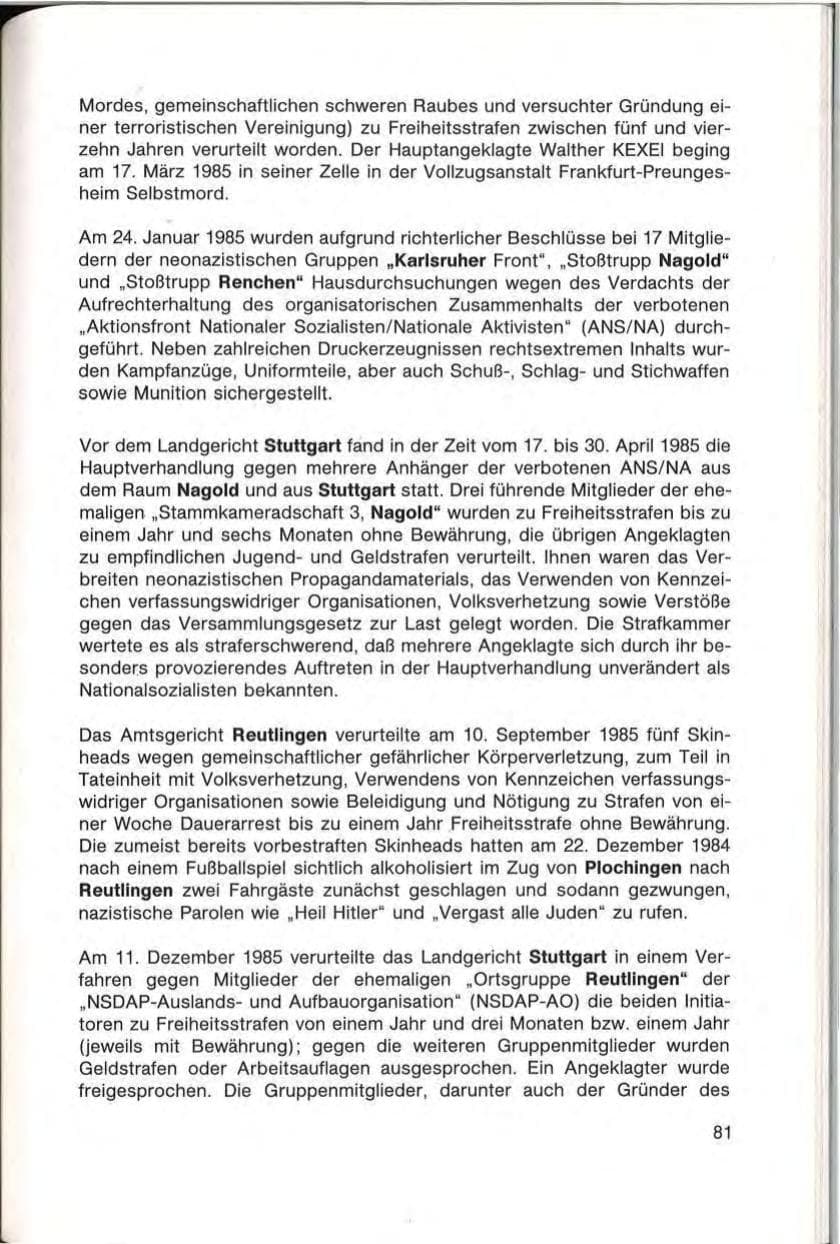 Seite 83 des Verfassungsschutzbericht 1985 Baden-Württemberg
