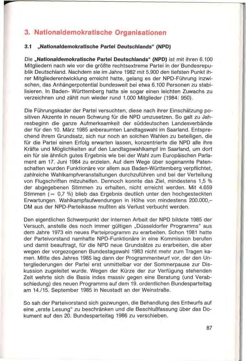 Seite 89 des Verfassungsschutzbericht 1985 Baden-Württemberg