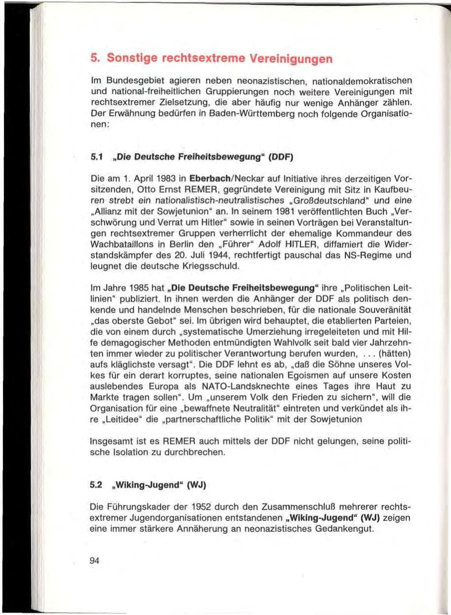 Seite 96 des Verfassungsschutzbericht 1985 Baden-Württemberg