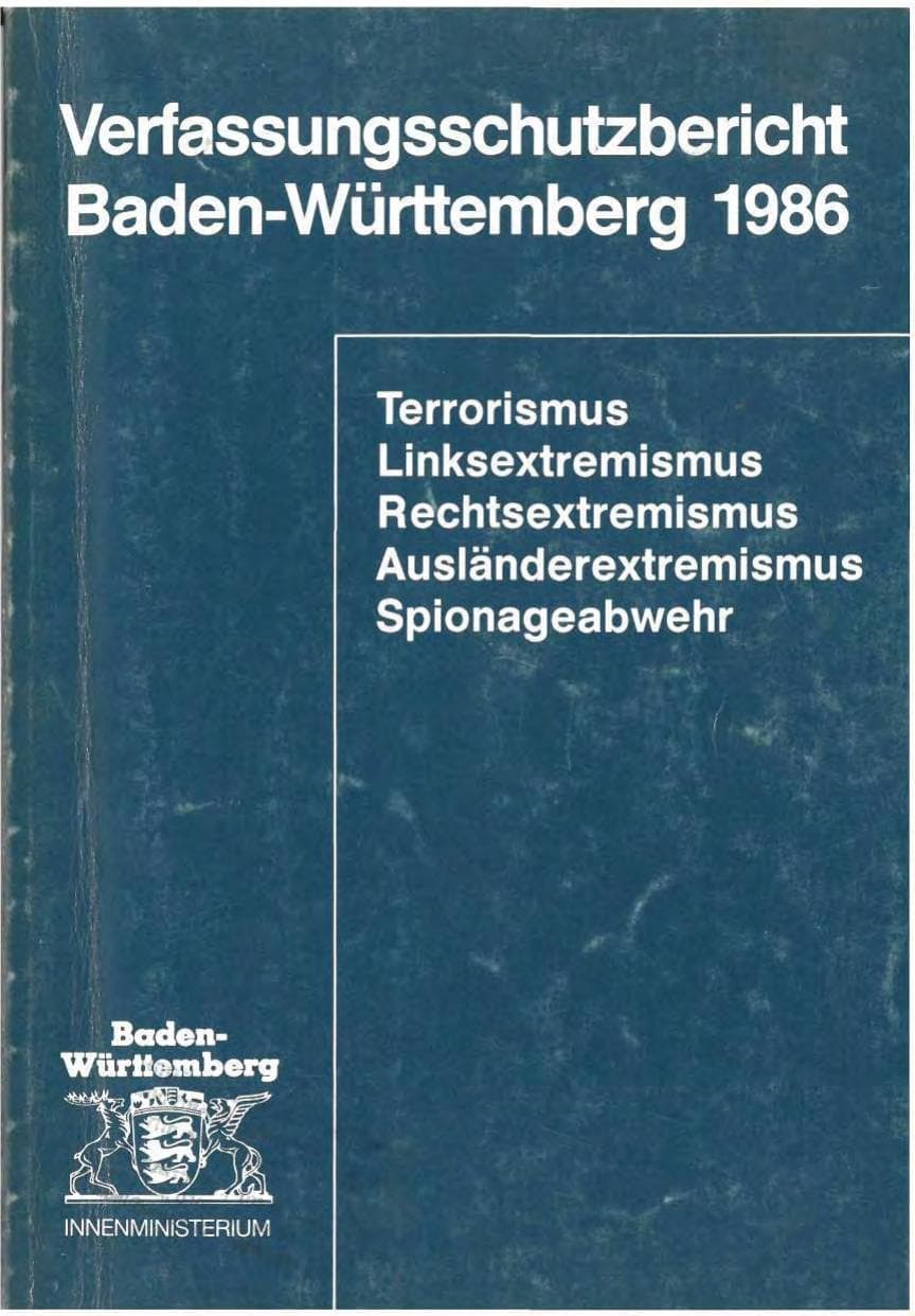 Seite 1 des Verfassungsschutzbericht 1986 Baden-Württemberg