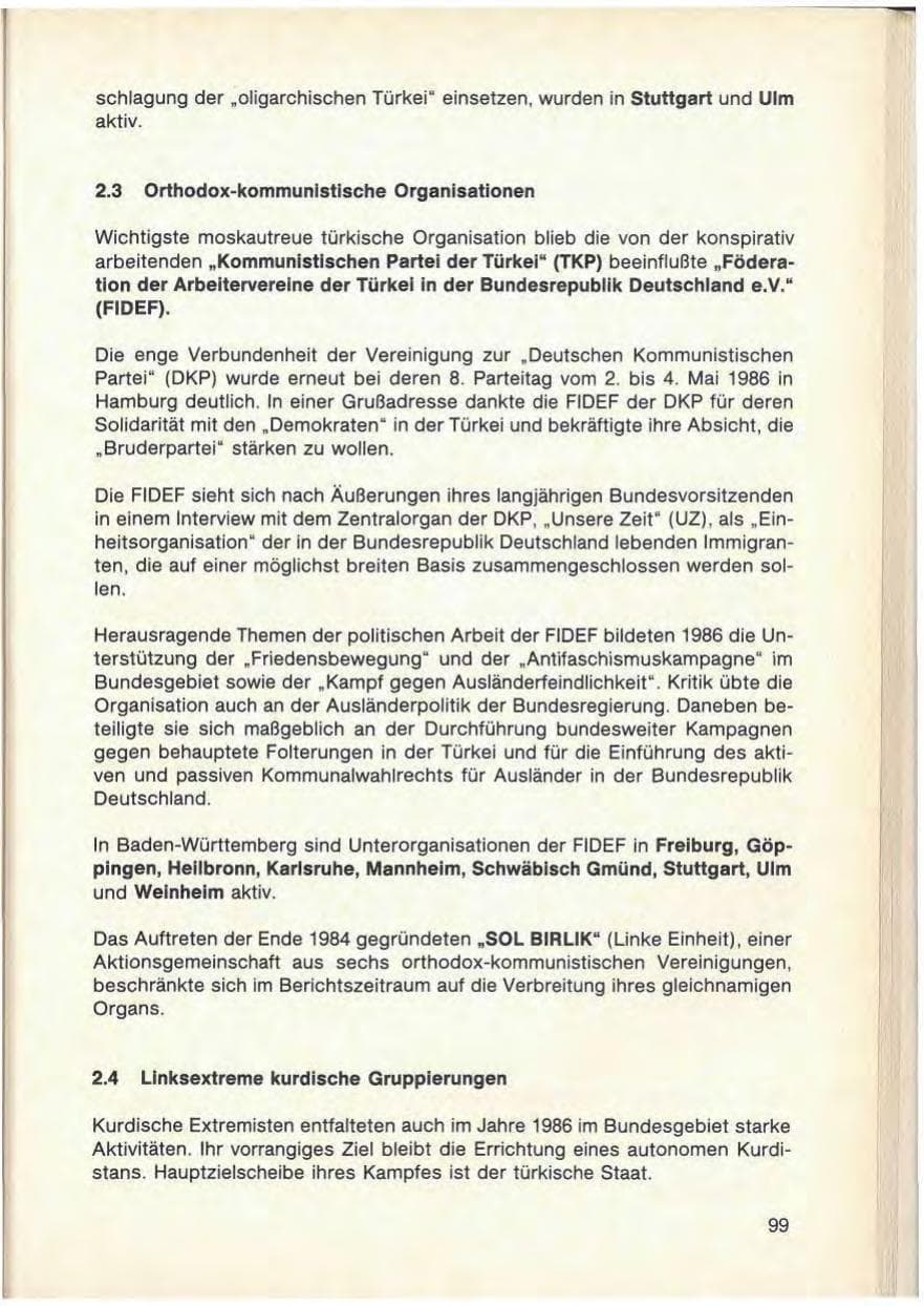 Seite 101 des Verfassungsschutzbericht 1986 Baden-Württemberg
