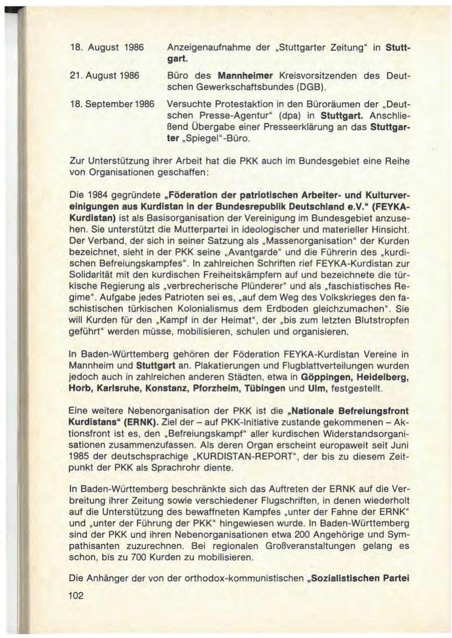 Seite 104 des Verfassungsschutzbericht 1986 Baden-Württemberg