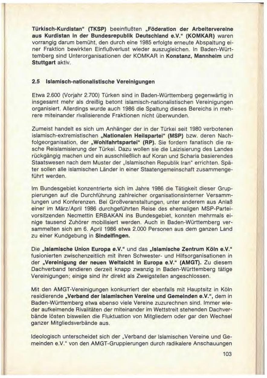 Seite 105 des Verfassungsschutzbericht 1986 Baden-Württemberg