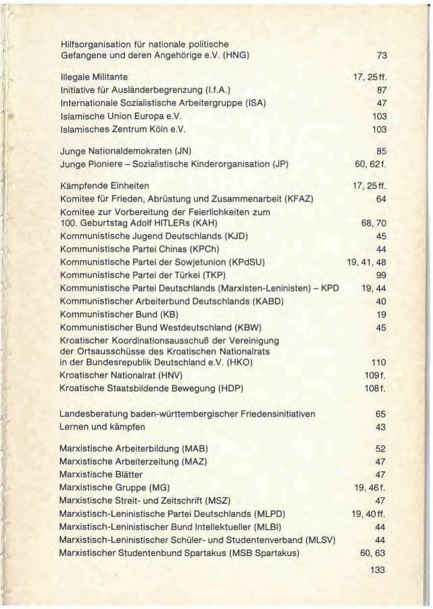 Seite 135 des Verfassungsschutzbericht 1986 Baden-Württemberg