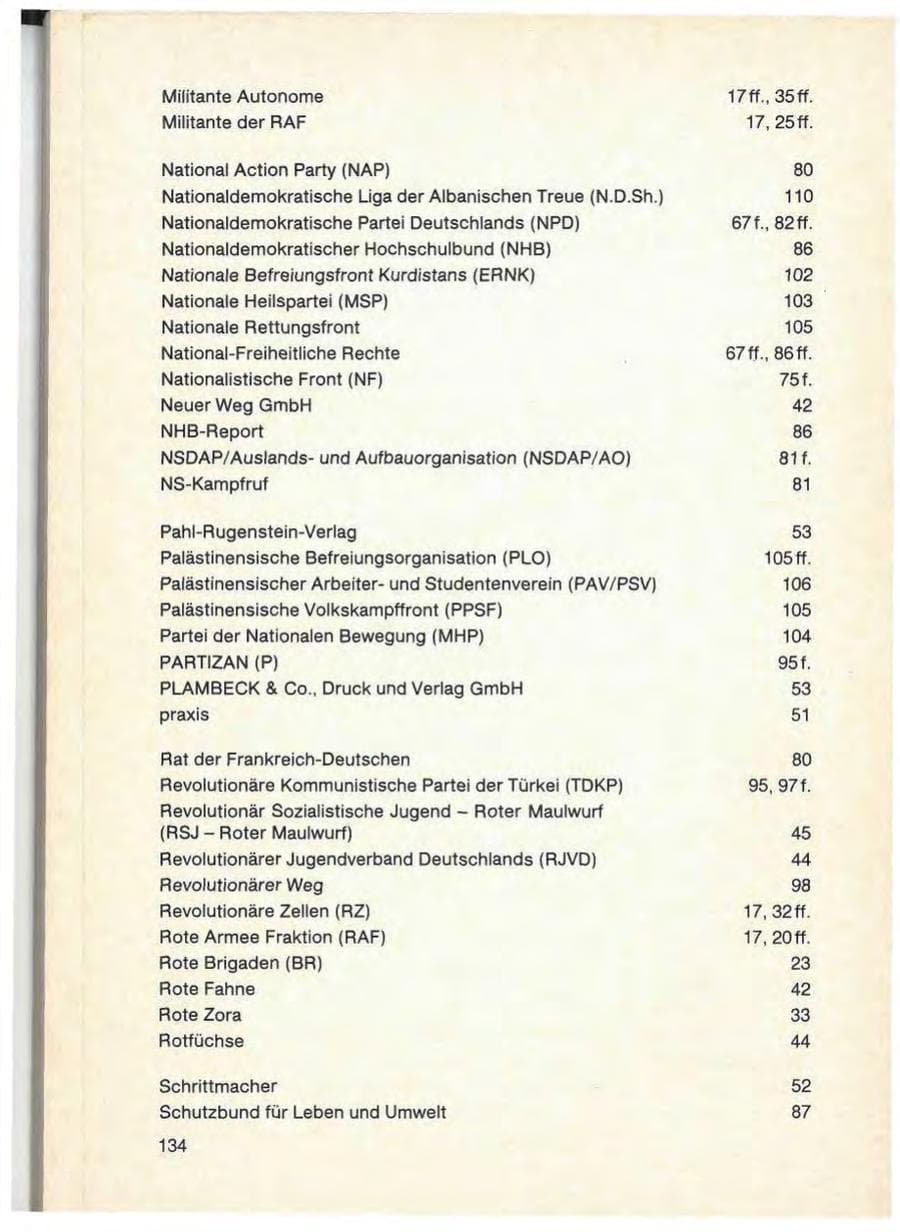 Seite 136 des Verfassungsschutzbericht 1986 Baden-Württemberg