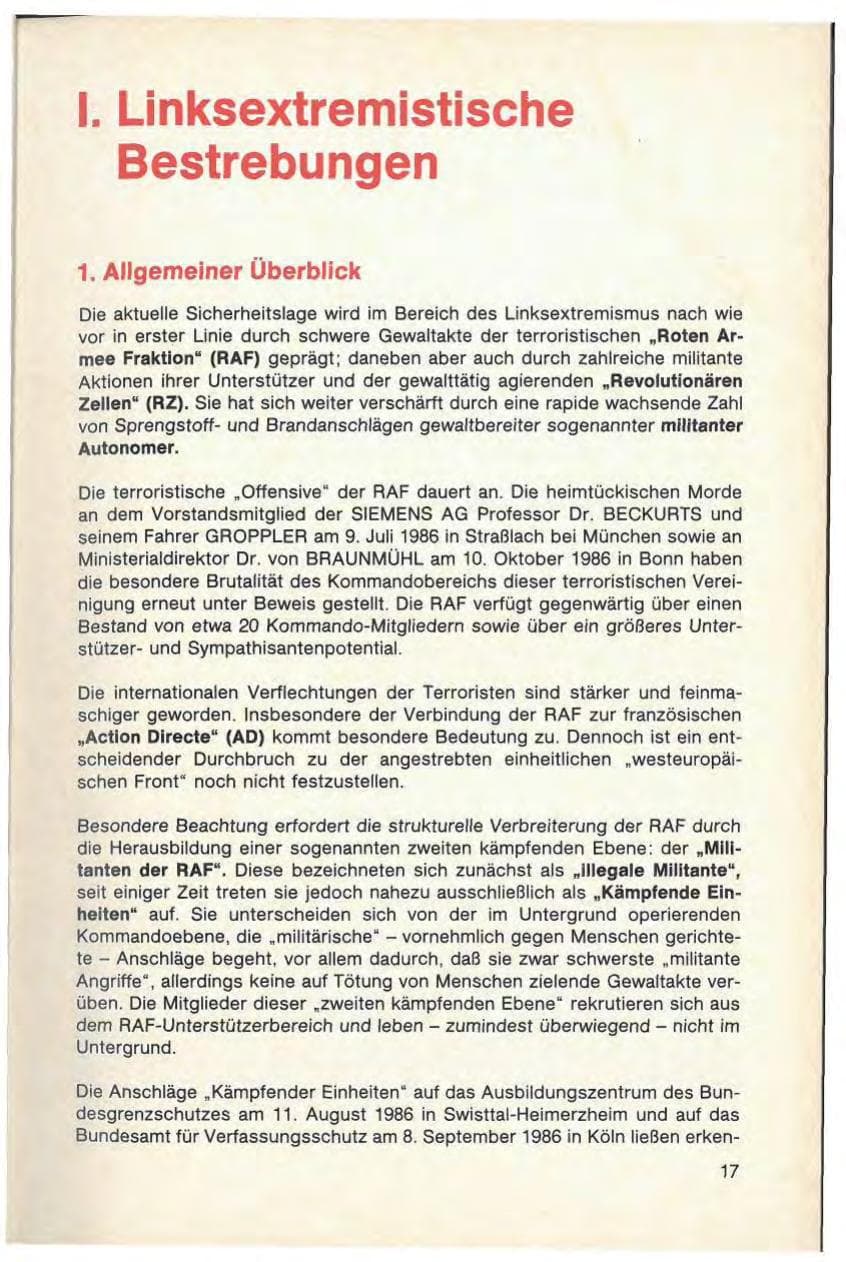 Seite 19 des Verfassungsschutzbericht 1986 Baden-Württemberg