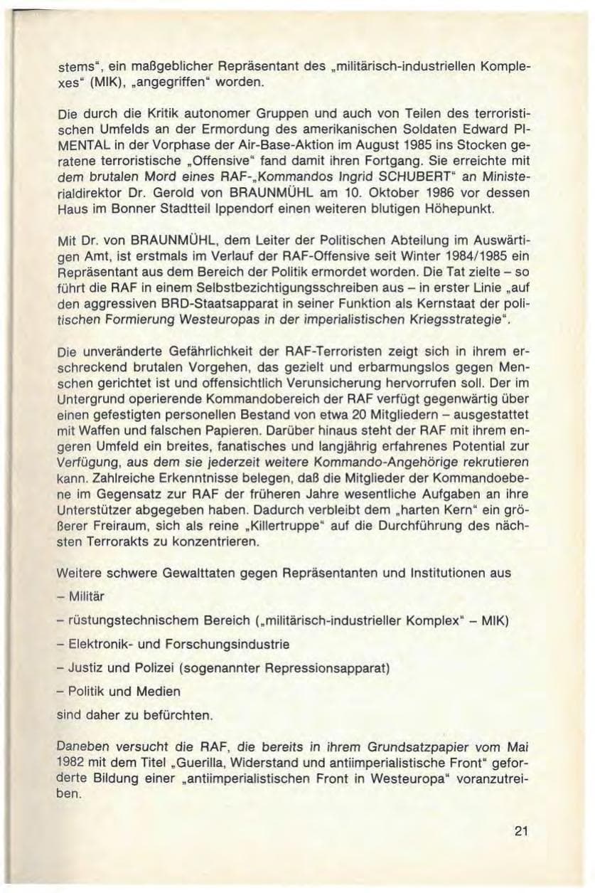 Seite 23 des Verfassungsschutzbericht 1986 Baden-Württemberg