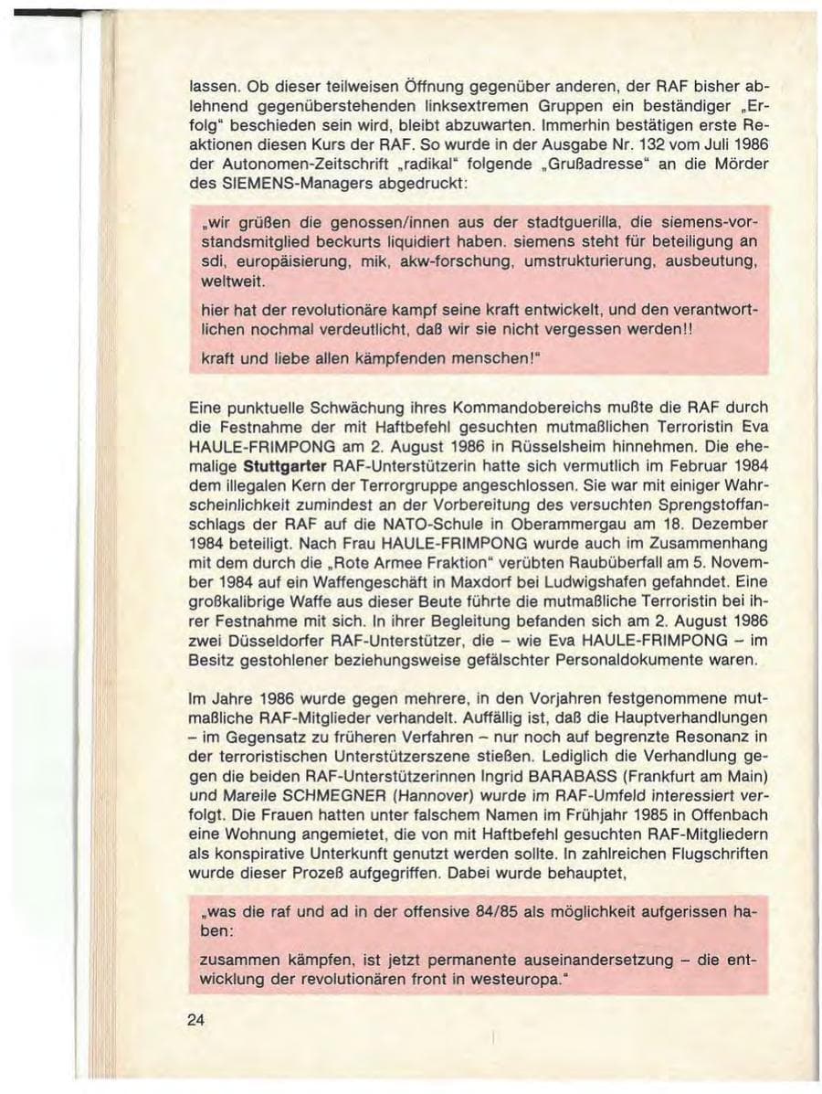 Seite 26 des Verfassungsschutzbericht 1986 Baden-Württemberg