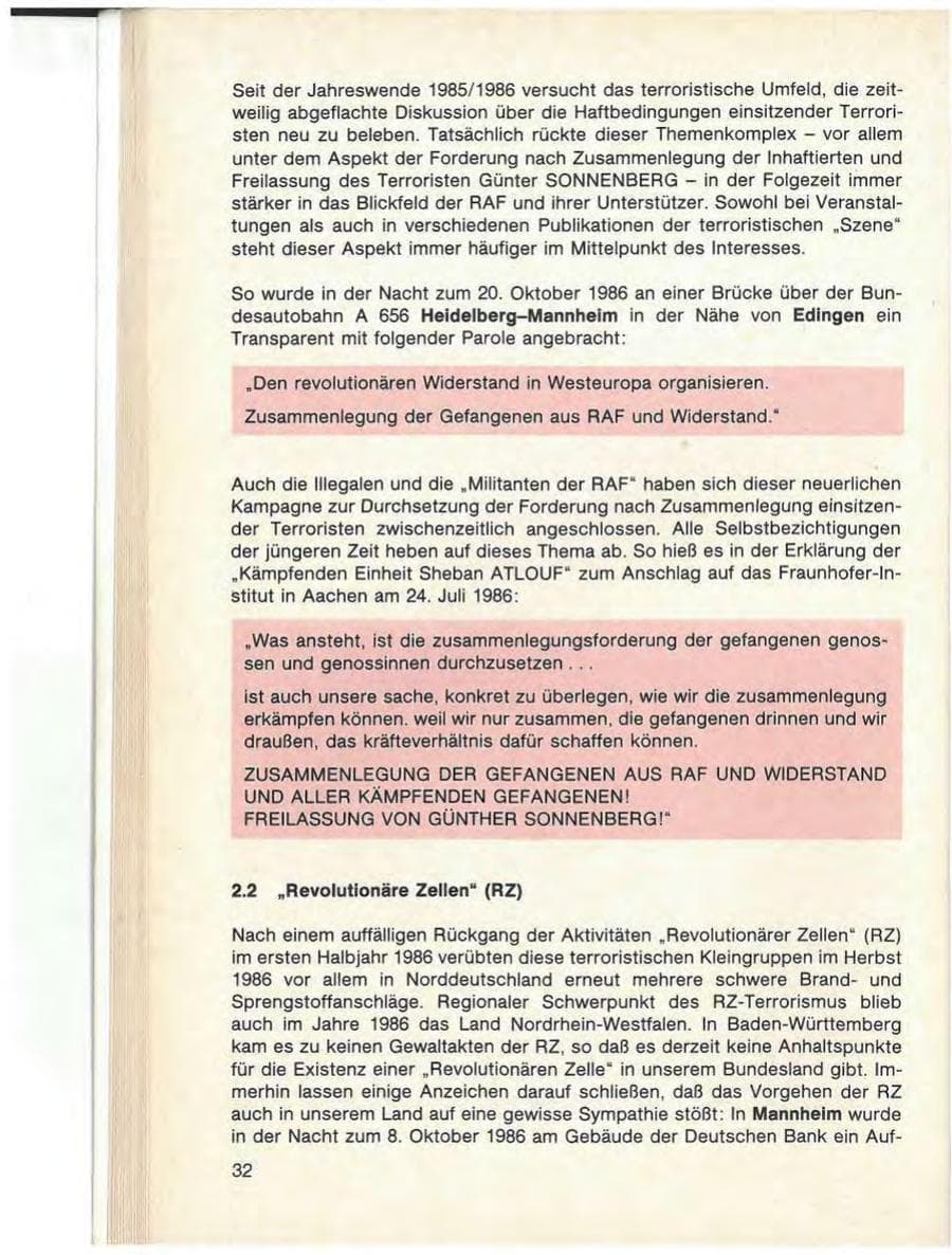 Seite 34 des Verfassungsschutzbericht 1986 Baden-Württemberg