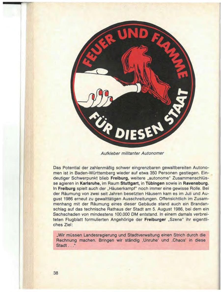 Seite 40 des Verfassungsschutzbericht 1986 Baden-Württemberg