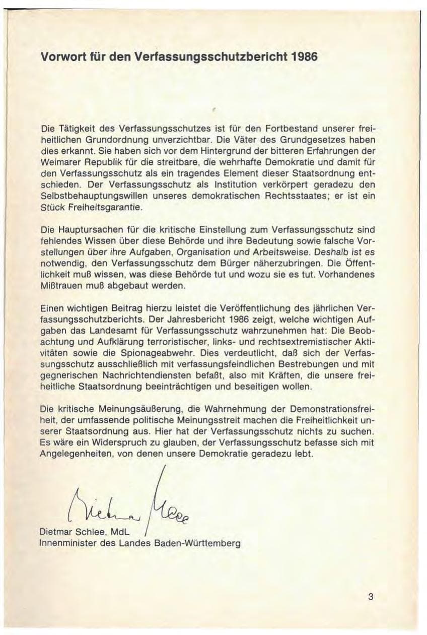 Seite 5 des Verfassungsschutzbericht 1986 Baden-Württemberg