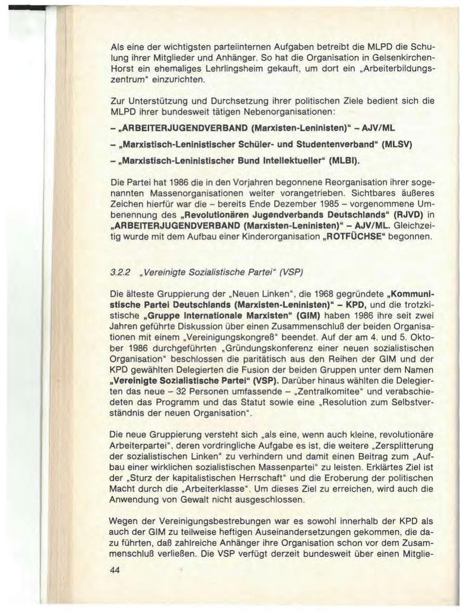 Seite 46 des Verfassungsschutzbericht 1986 Baden-Württemberg