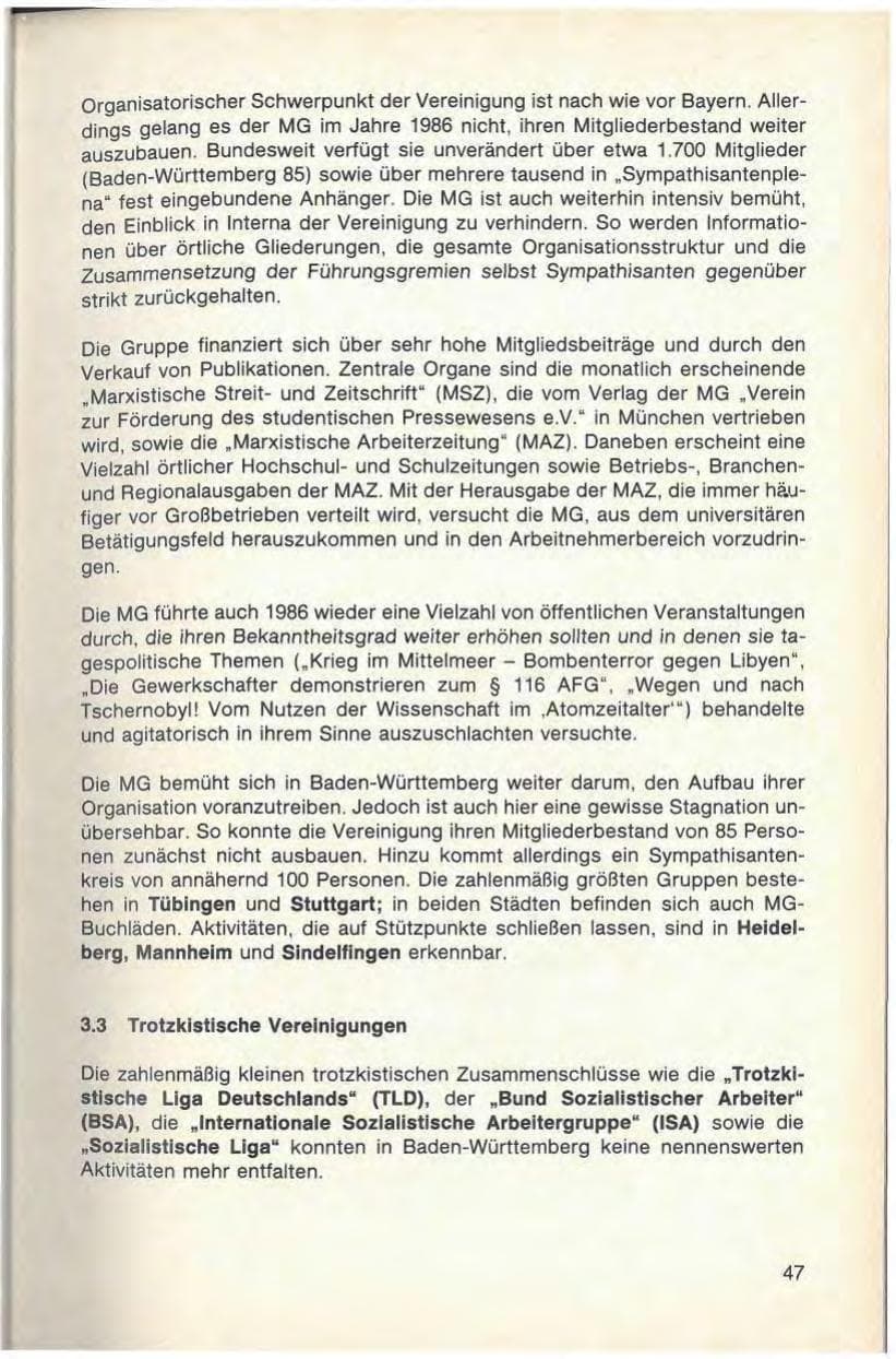 Seite 49 des Verfassungsschutzbericht 1986 Baden-Württemberg