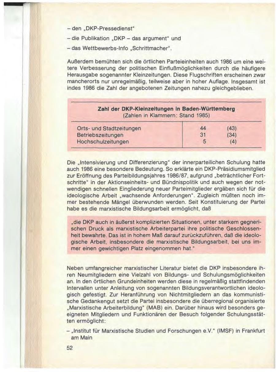 Seite 54 des Verfassungsschutzbericht 1986 Baden-Württemberg