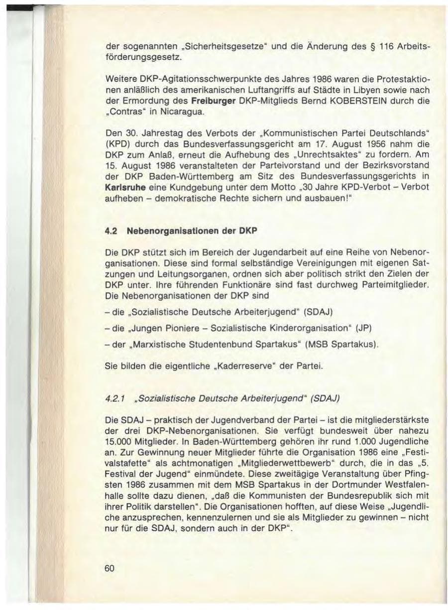 Seite 62 des Verfassungsschutzbericht 1986 Baden-Württemberg