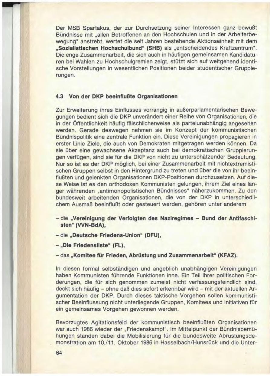 Seite 66 des Verfassungsschutzbericht 1986 Baden-Württemberg