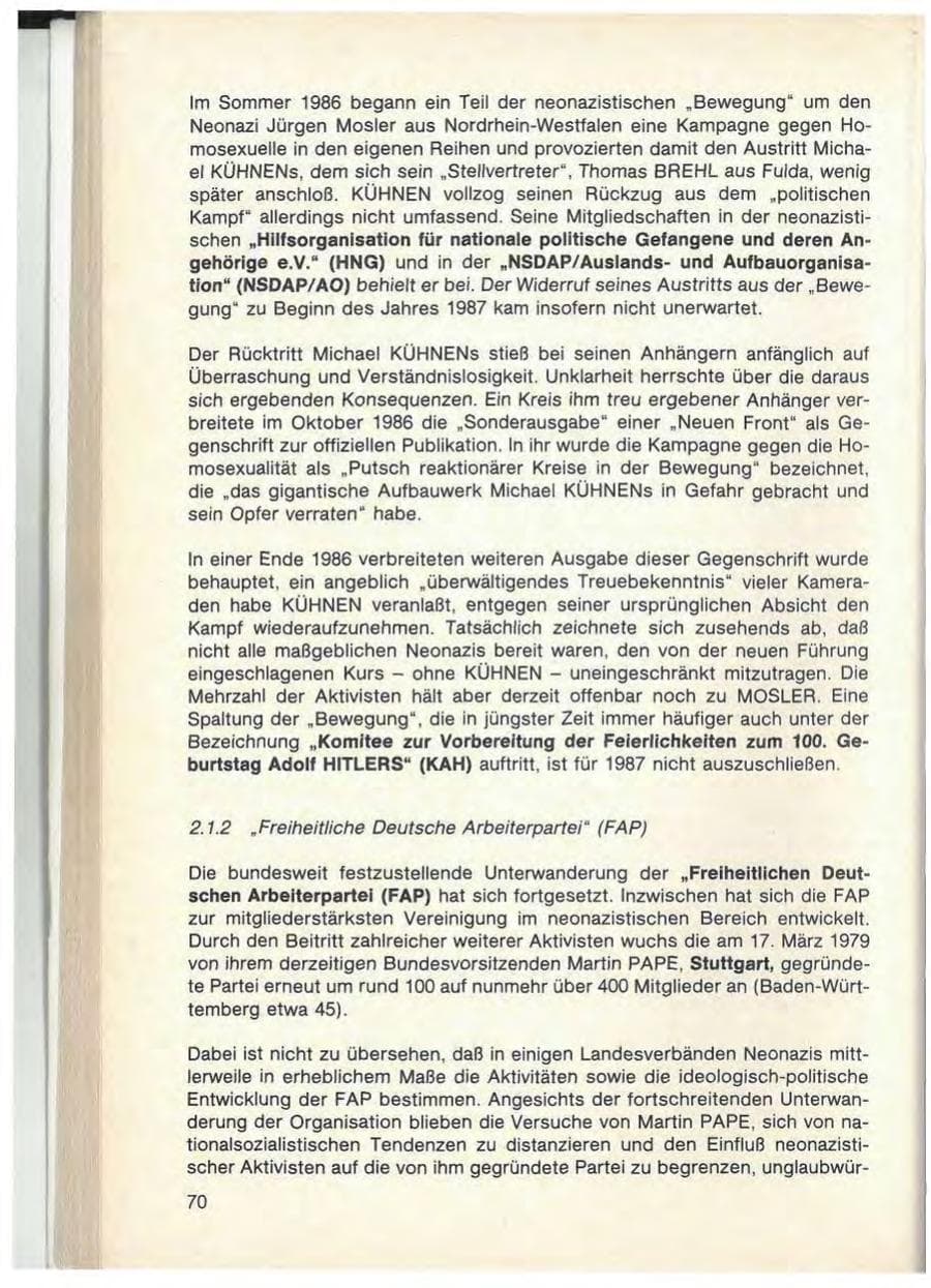 Seite 72 des Verfassungsschutzbericht 1986 Baden-Württemberg