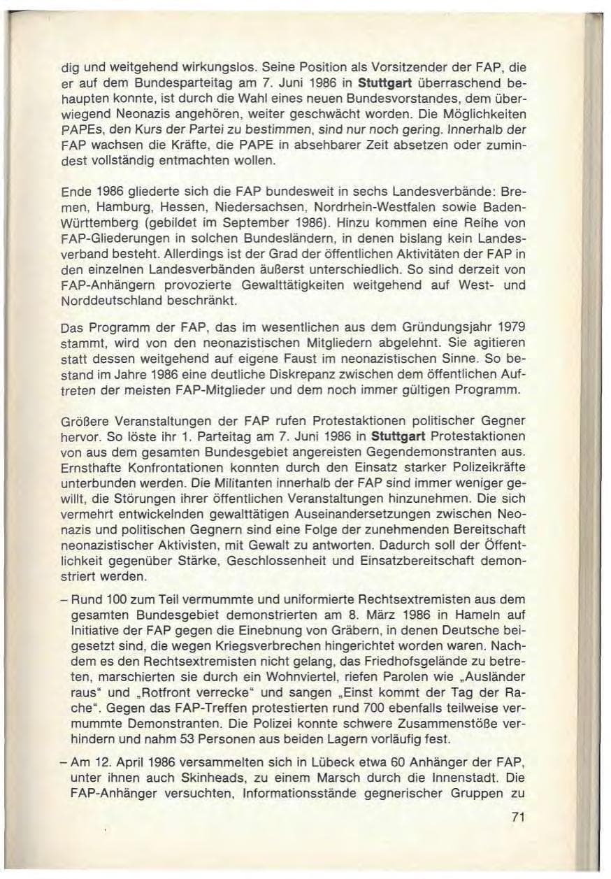 Seite 73 des Verfassungsschutzbericht 1986 Baden-Württemberg