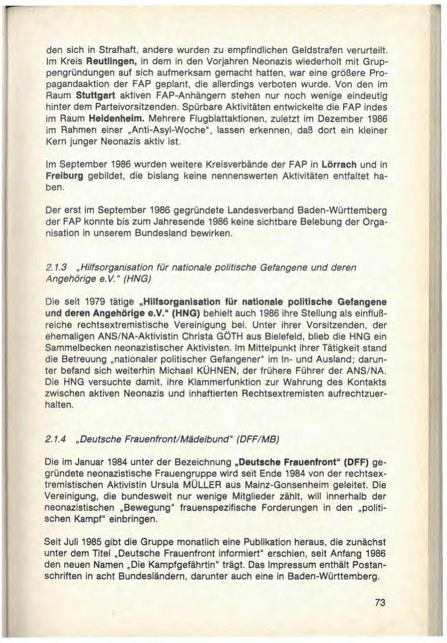 Seite 75 des Verfassungsschutzbericht 1986 Baden-Württemberg