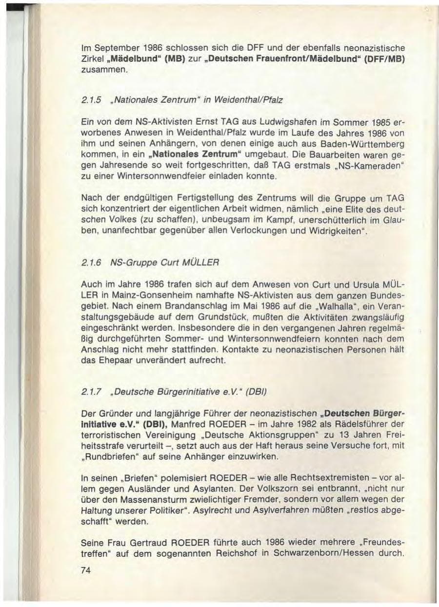 Seite 76 des Verfassungsschutzbericht 1986 Baden-Württemberg
