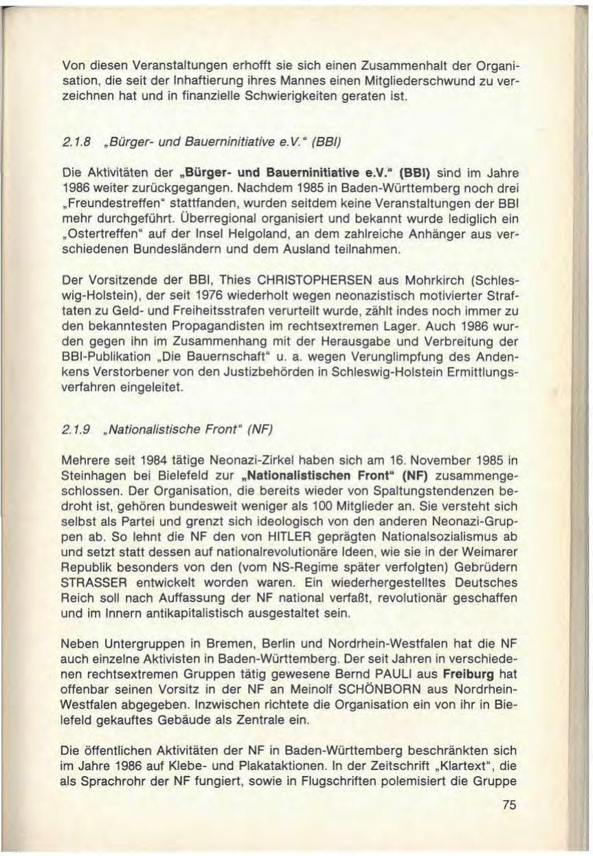 Seite 77 des Verfassungsschutzbericht 1986 Baden-Württemberg