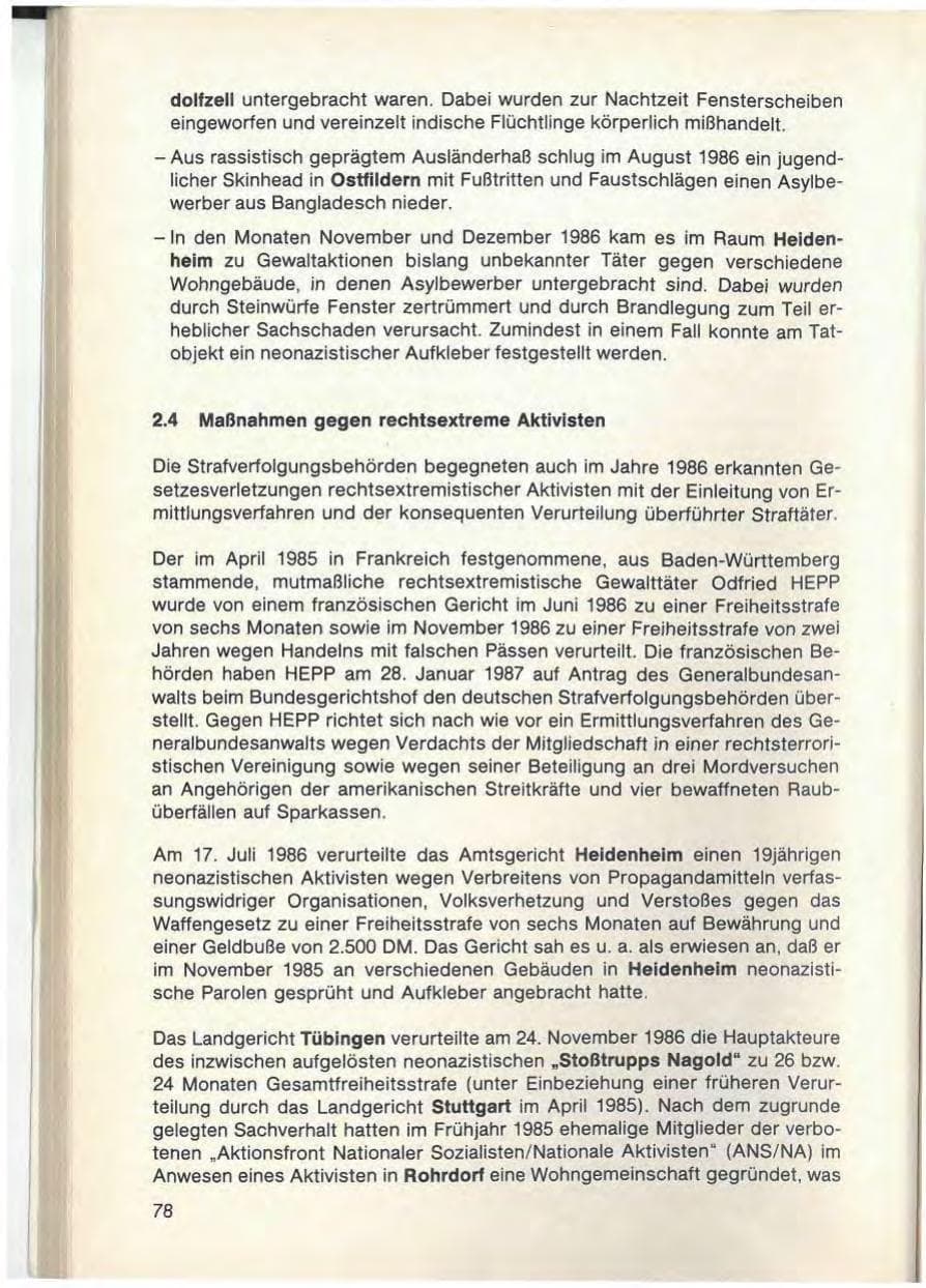 Seite 80 des Verfassungsschutzbericht 1986 Baden-Württemberg