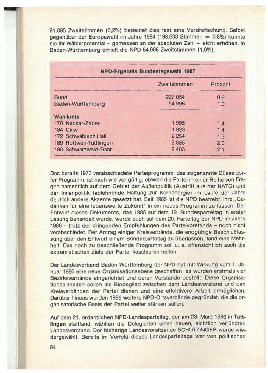 Seite 86 des Verfassungsschutzbericht 1986 Baden-Württemberg