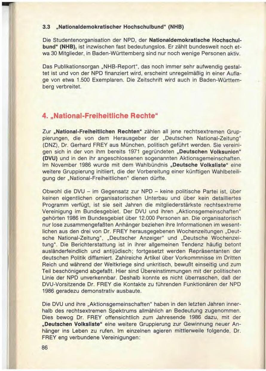 Seite 88 des Verfassungsschutzbericht 1986 Baden-Württemberg