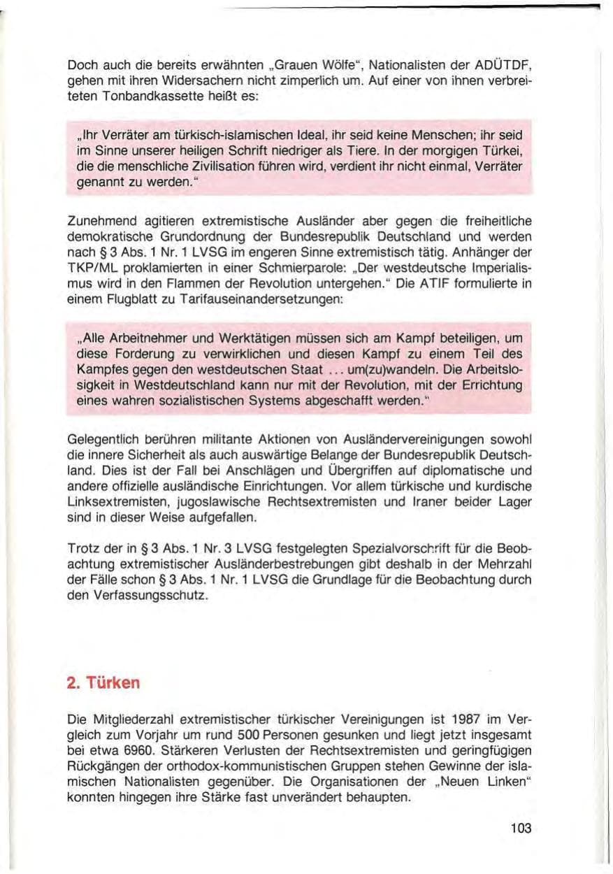 Seite 105 des Verfassungsschutzbericht 1987 Baden-Württemberg