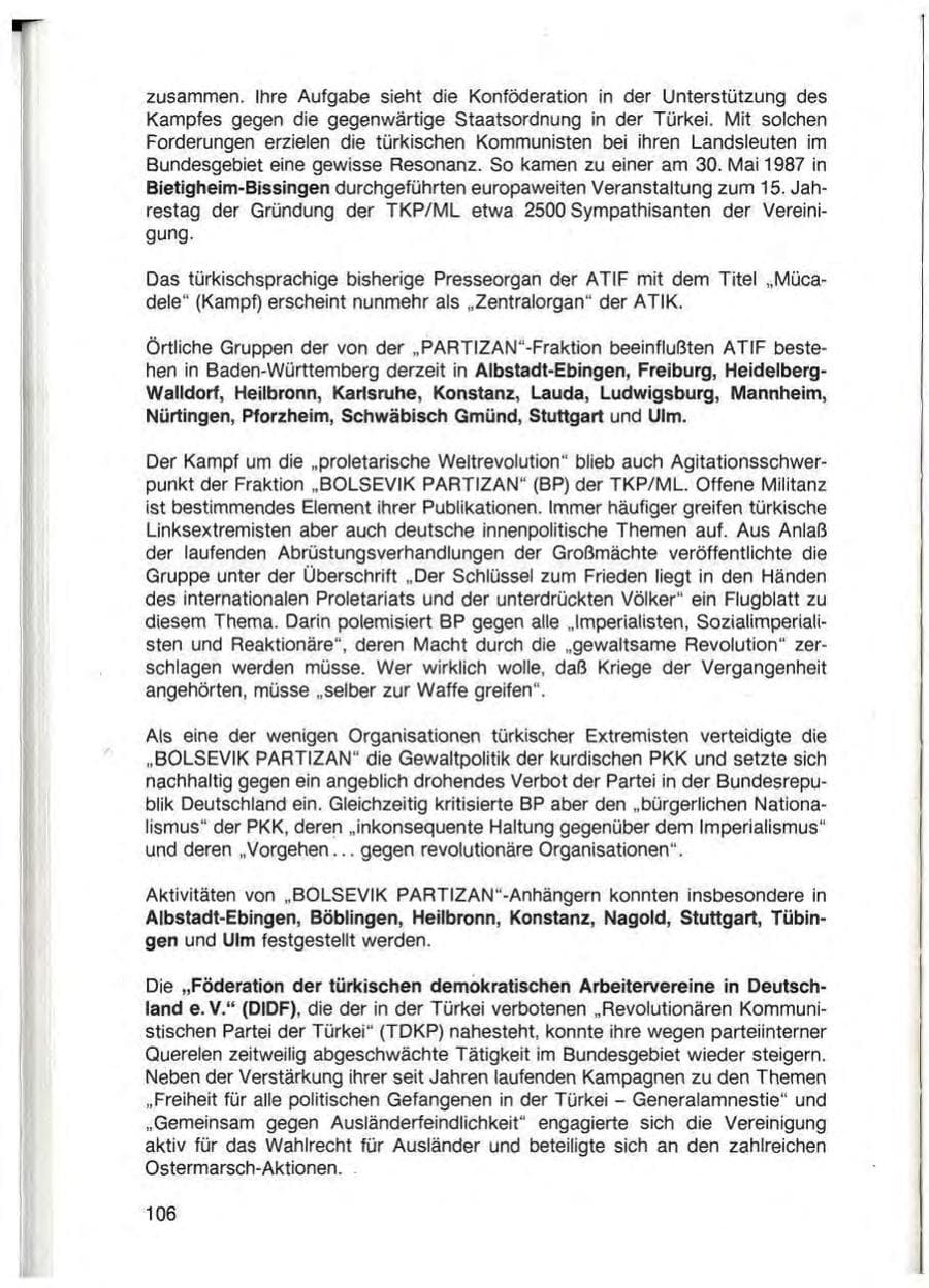 Seite 108 des Verfassungsschutzbericht 1987 Baden-Württemberg