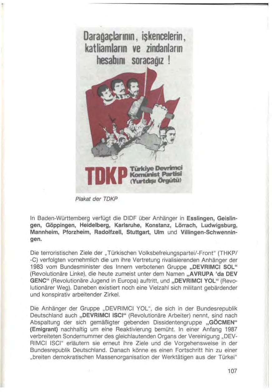 Seite 109 des Verfassungsschutzbericht 1987 Baden-Württemberg