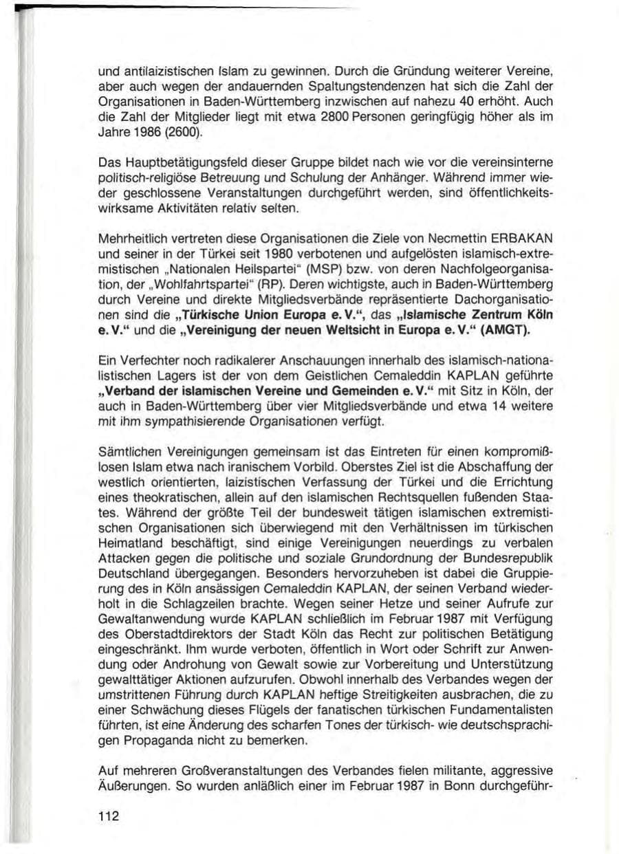 Seite 114 des Verfassungsschutzbericht 1987 Baden-Württemberg