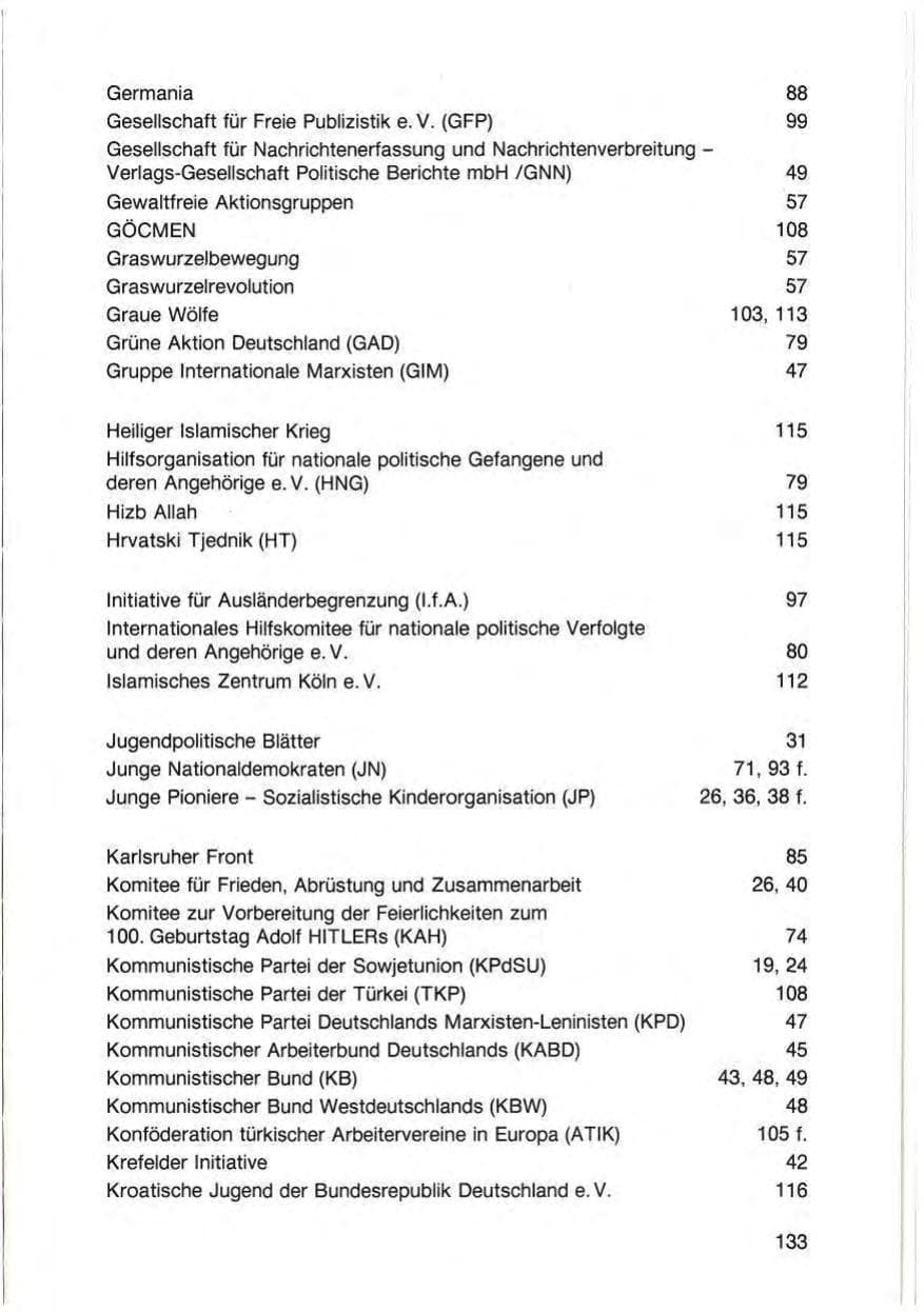 Seite 135 des Verfassungsschutzbericht 1987 Baden-Württemberg