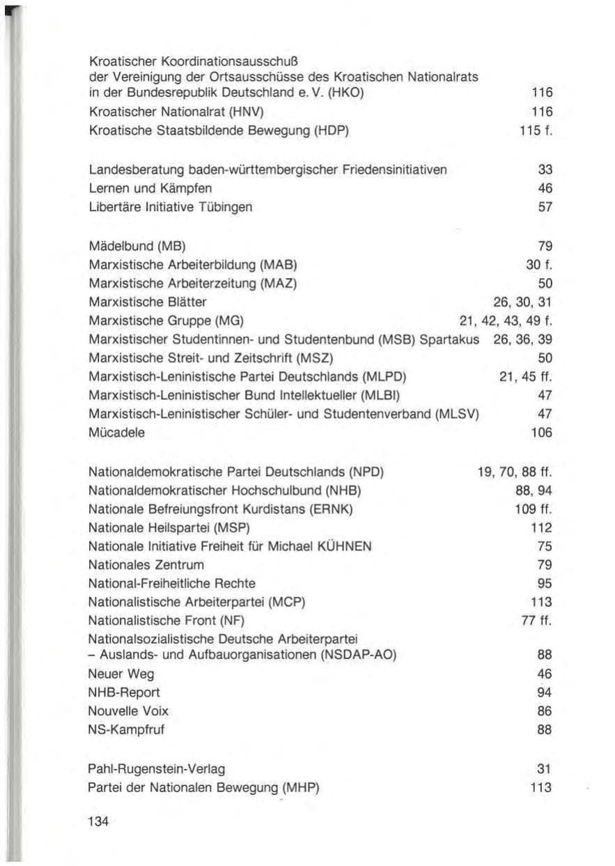 Seite 136 des Verfassungsschutzbericht 1987 Baden-Württemberg