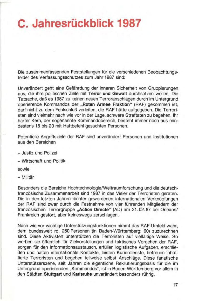 Seite 19 des Verfassungsschutzbericht 1987 Baden-Württemberg