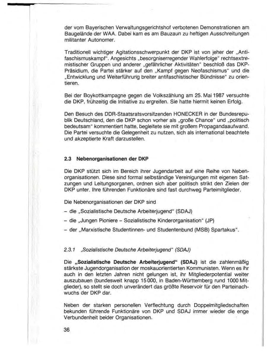 Seite 38 des Verfassungsschutzbericht 1987 Baden-Württemberg