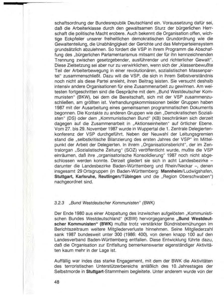 Seite 50 des Verfassungsschutzbericht 1987 Baden-Württemberg
