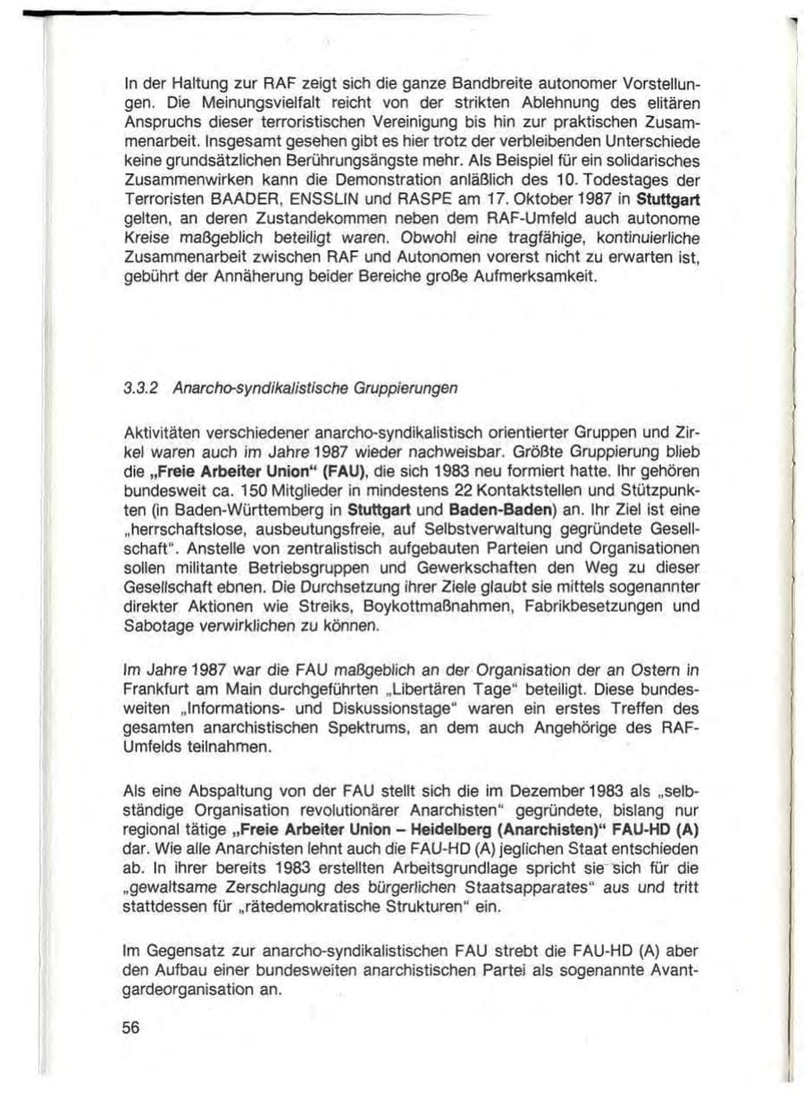 Seite 58 des Verfassungsschutzbericht 1987 Baden-Württemberg