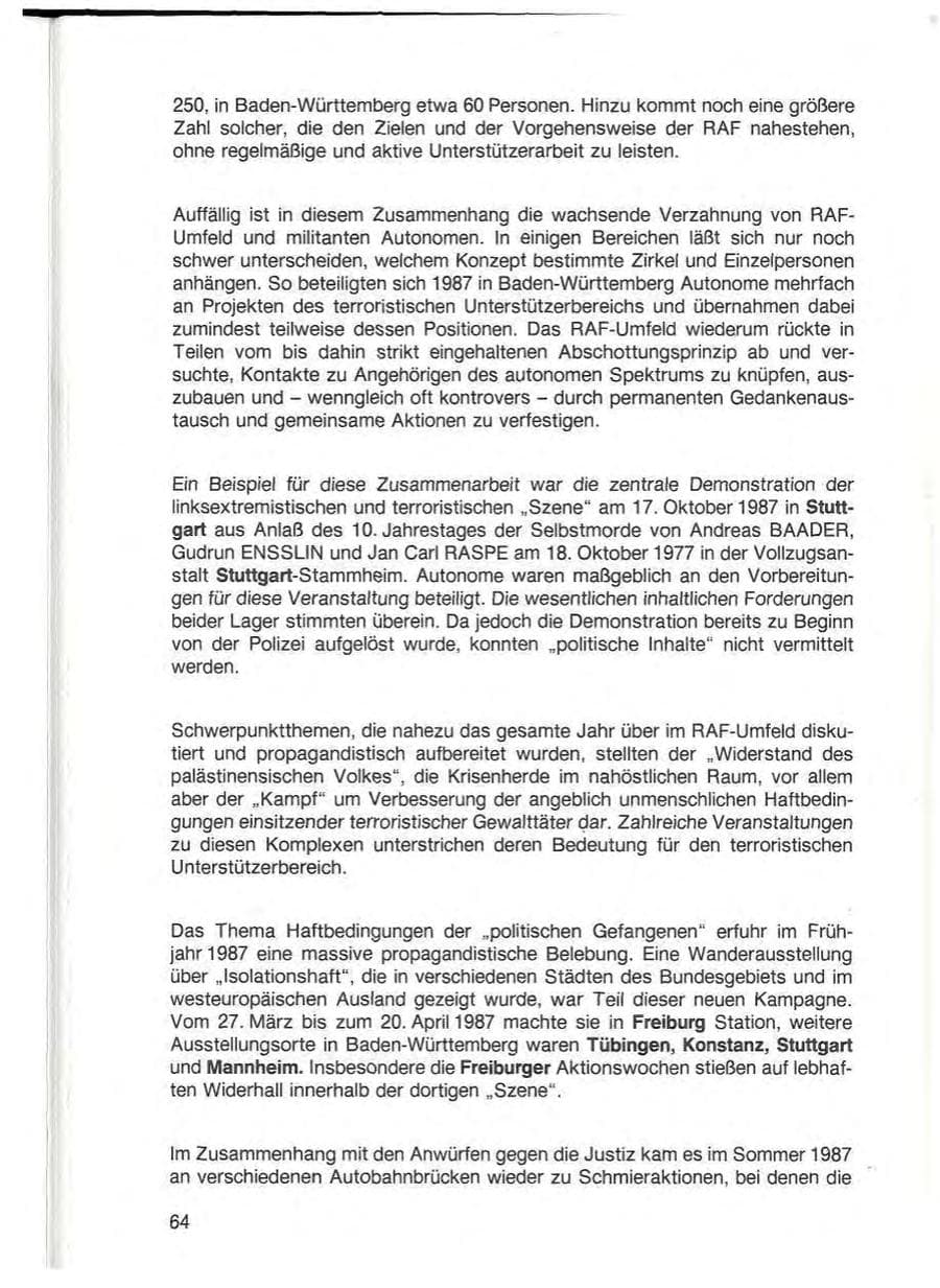 Seite 66 des Verfassungsschutzbericht 1987 Baden-Württemberg