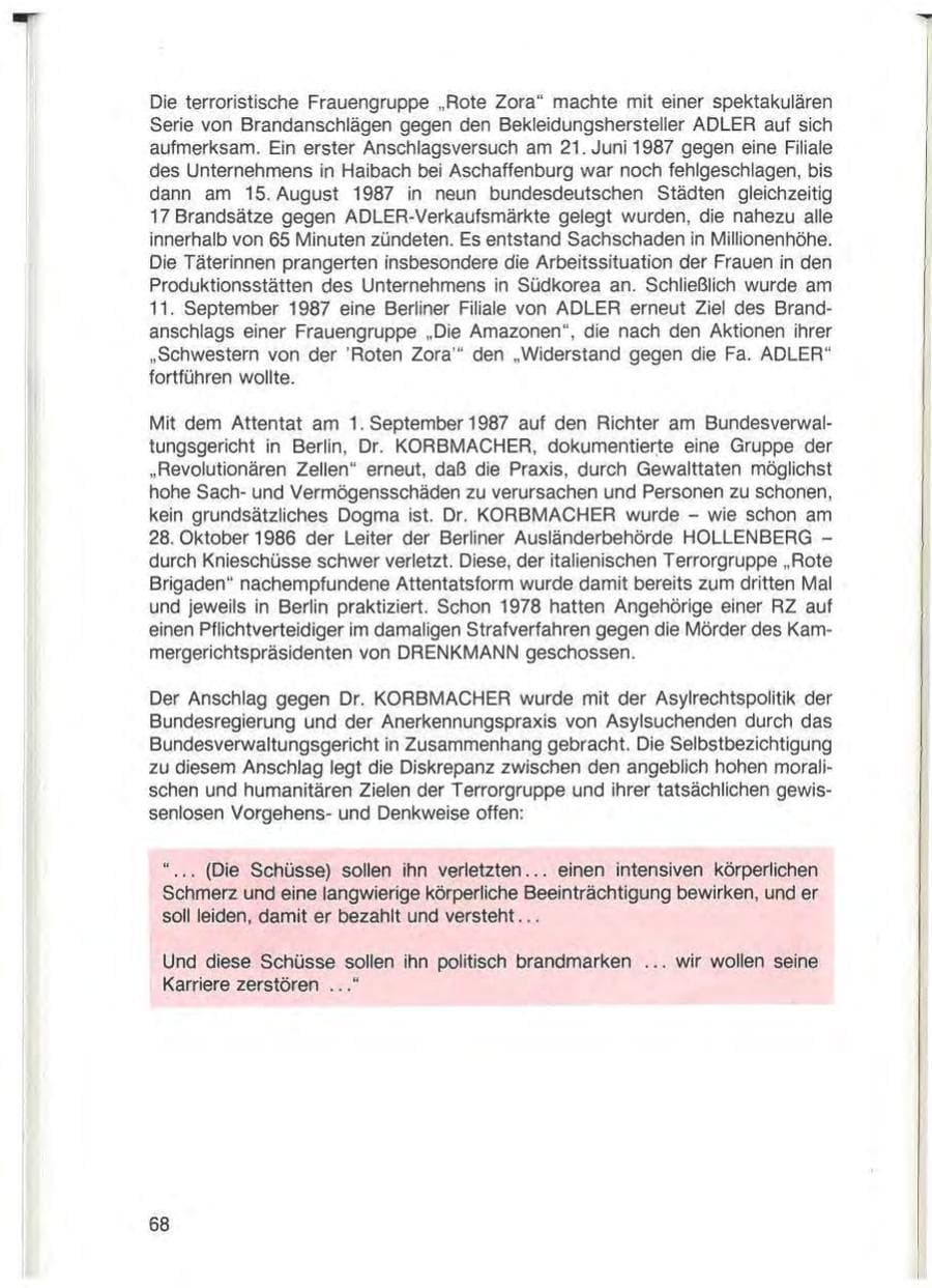 Seite 70 des Verfassungsschutzbericht 1987 Baden-Württemberg