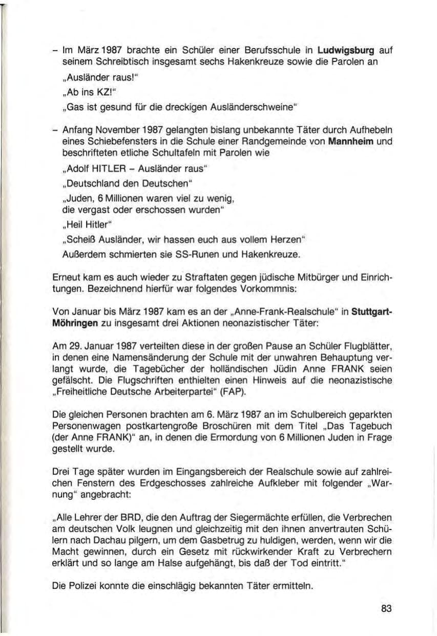 Seite 85 des Verfassungsschutzbericht 1987 Baden-Württemberg