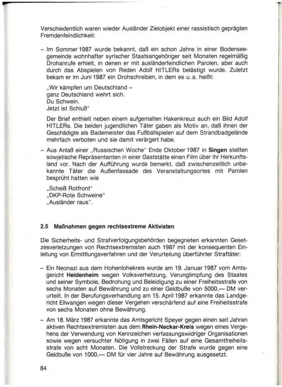 Seite 86 des Verfassungsschutzbericht 1987 Baden-Württemberg