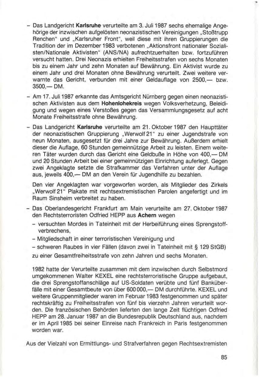 Seite 87 des Verfassungsschutzbericht 1987 Baden-Württemberg