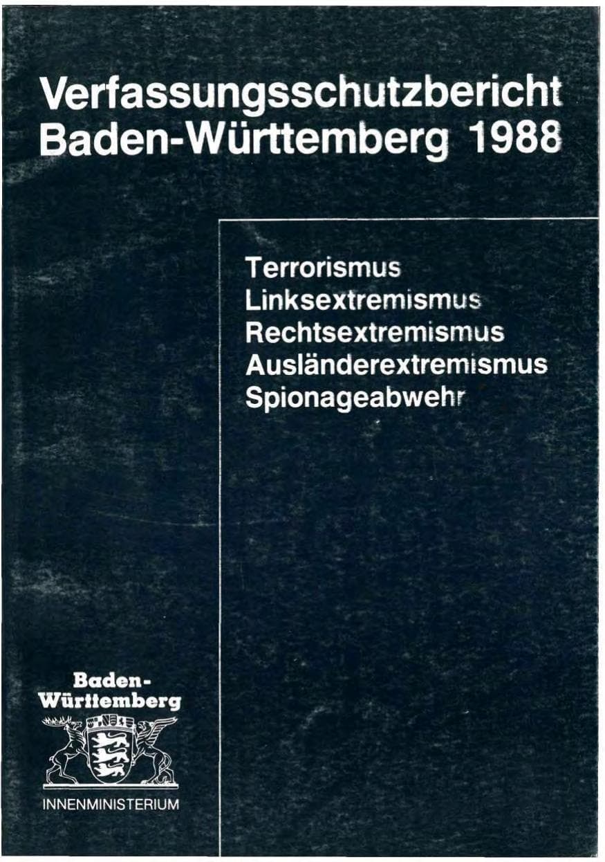 Seite 1 des Verfassungsschutzbericht 1988 Baden-Württemberg