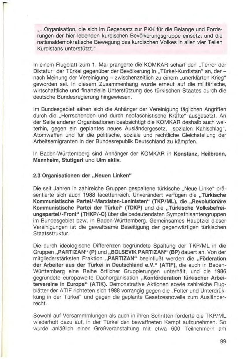 Seite 101 des Verfassungsschutzbericht 1988 Baden-Württemberg
