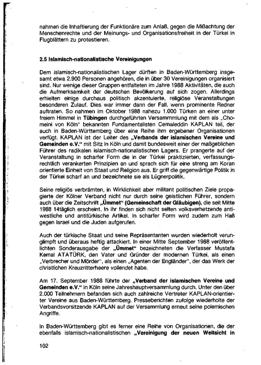 Seite 104 des Verfassungsschutzbericht 1988 Baden-Württemberg