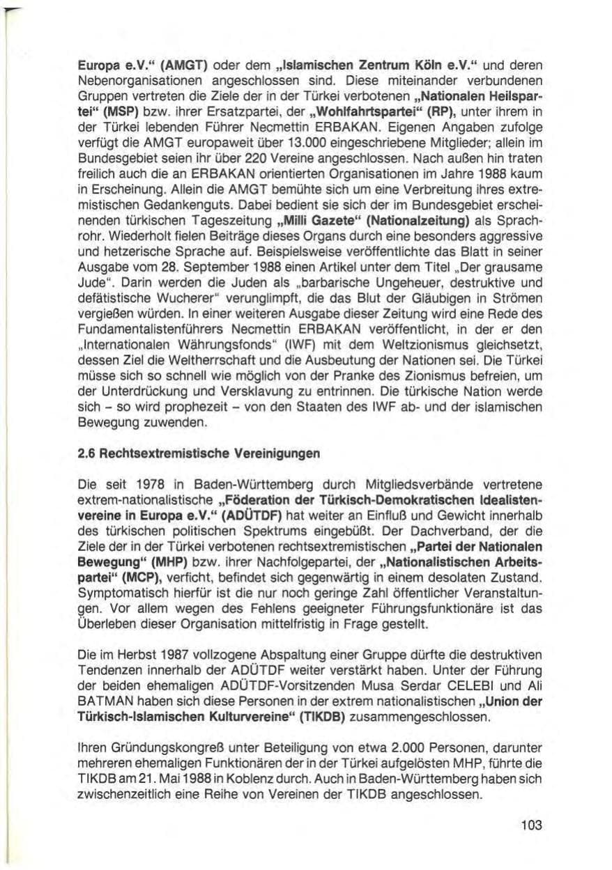 Seite 105 des Verfassungsschutzbericht 1988 Baden-Württemberg