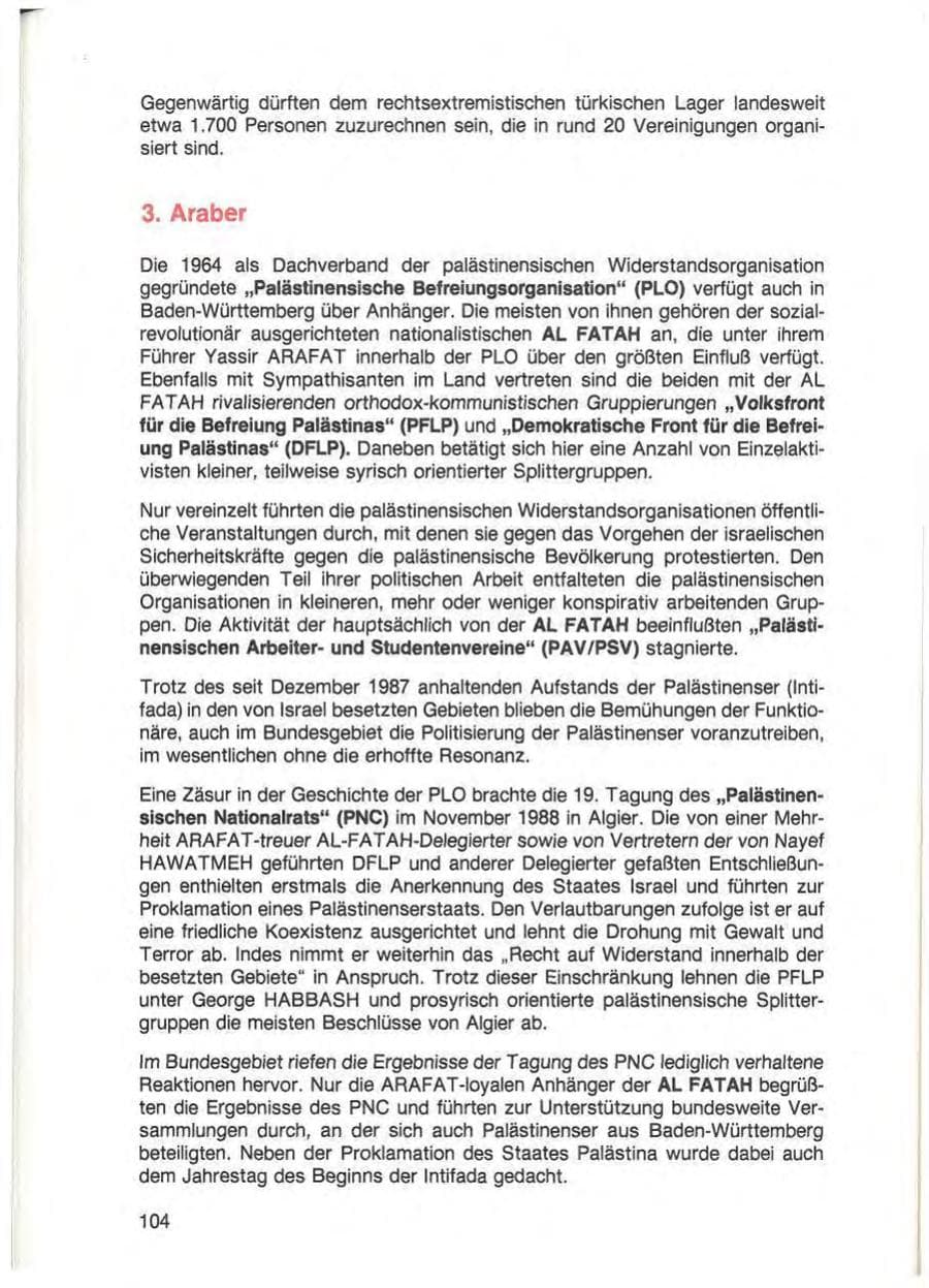 Seite 106 des Verfassungsschutzbericht 1988 Baden-Württemberg