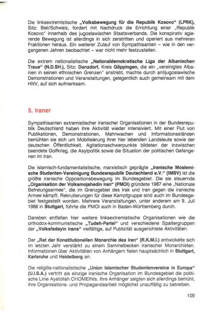 Seite 111 des Verfassungsschutzbericht 1988 Baden-Württemberg