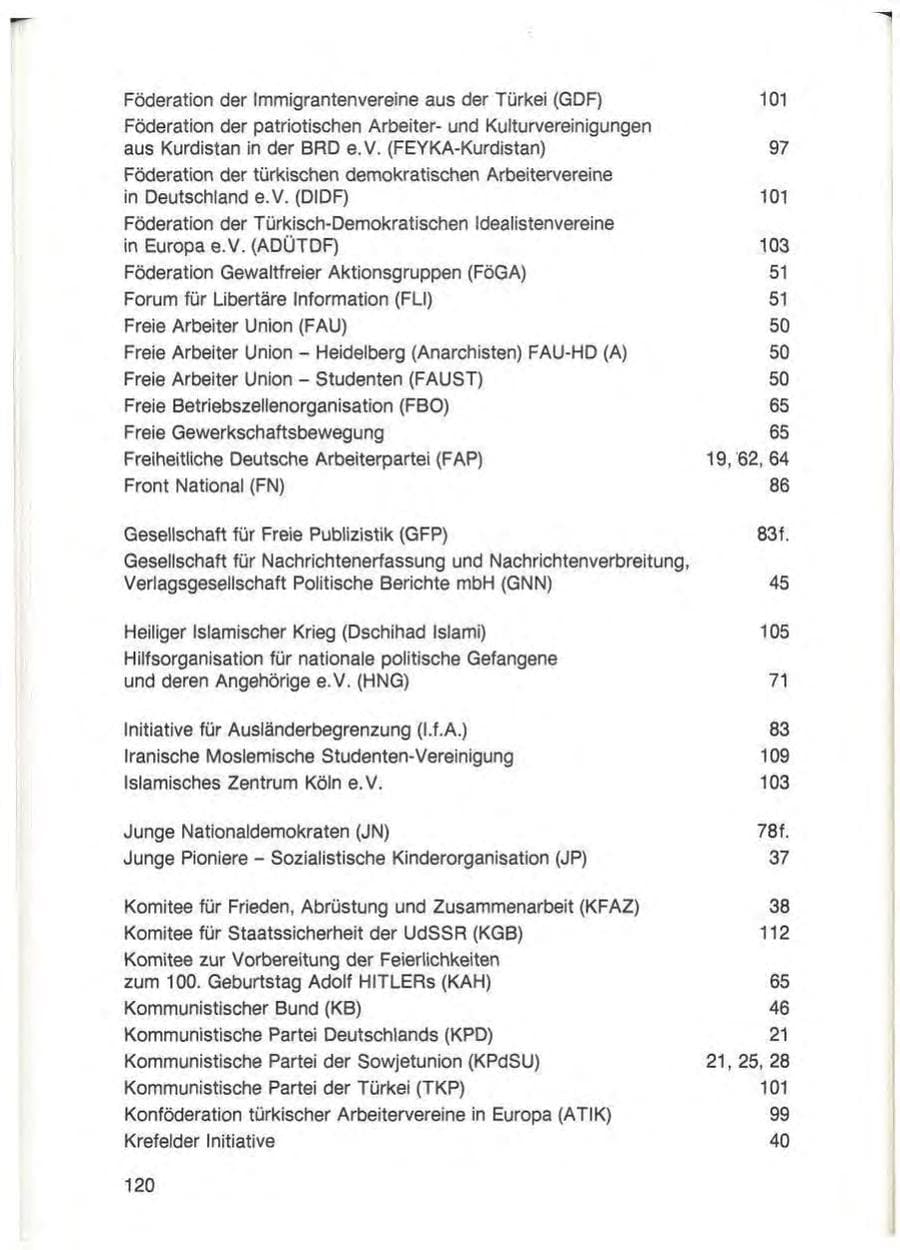 Seite 122 des Verfassungsschutzbericht 1988 Baden-Württemberg
